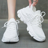 Spring Autumn Breathable Mesh Sneakers Woman Non-Slip Lightweight Solid Sports Shoes Women Casual Plus Size Lace Up Shoes Female