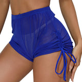 New Mesh Transparent High Waist Elastic Casual Shorts Sports Shorts For Women Wrinkle Drawstring Binding Charming Elegant FSKK