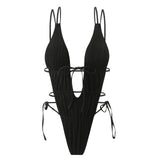 Deep V Neck Halter Wrinkled Female Swimwear One Piece Swimsuit Women Backless Monokini High Cut Bather Bathing Suit Swim Lady