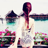 DEKA Crochet Swimwear Cover Up Women White Lace Tunic Beach Dress Clothing Backless Bathing Suit Bikini Swimming Beach Wear