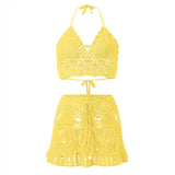 Bikinis Sets for Women Swimwear Crocheted Hollow Out Halter Crop Top Skirt 2 Piece Summer Bikini Beach Wear Swimsuit купальник