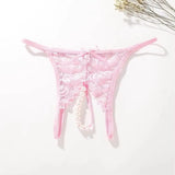 Hot Sexy Mesh Hollow Female Lingerie Transparent Crotchless Women Lace Open Crotch Beading Panties Underwear Erotic Costume