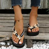 Luxury Crystal Butterfly Wedge Heel Flip Flops Women Fashion Clip Toe Thick Bottom Slippers Woman Summer Beach Non Slip Slides