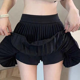 Double-layered Solid Colour High Waist A-line Hundred Mini Cake Skirt Including Safety Trousers Anti-glare Bustier Pleated Skirt