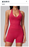 New Seamless Yoga Thread Set Women Hanging Neck V Neck Slim Sports Tank Top Hip Lifting Abdominal Tightening Shorts Fitness Suit