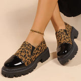 All Match Retro Leopard Loafers Shoes Women Spring Autumn Faux Suede Platform Mid Heel Pumps Woman Round Toe Casual Shoes Mejur