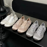 2026 Brand New Summer Satin Pink Cute Ballet Flats Shoes Women Sweet Casual Sneakers Shoes Trainers Comfy Walk Daily Footwear