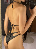 S - XL PU Faux Leather Scrunch Butt Bikini Women Swimwear Female Swimsuit Two-pieces Bikini set Bather Bathing Suit Swim V6305