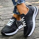 Casual Lace-Up Platform Sneakers for Women Autumn 2025 Solid Plus Size Shoes Woman Non-Slip Zip Female Sports Shoes