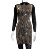 XS-2XL 15 Colors Rhinestones Fishnet Dress O-Neck Grid Swimsuit Bikini Cover Up Beach Pool Party Cover-ups for Swimwear Women