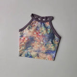 New High-end Yoga Lingerie Women's One-piece Fixed Cup Shock-proof Underwear Gathering Sexy Printed Wide Shoulder Strap Vest