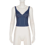 2026 Street style stretch imitation denim camisole V-neck slim fit versatile hot girl top