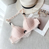 Deep V Halter Neck Bra Set French Style, Lace Push Up Bralette for Small Chest, Sexy Wireless Triangle Bra Set MOYISU Sexy Tushy