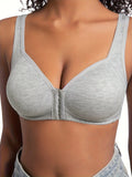 Women's Bra Wire-Free Front Closure Solid Color Full Coverage Fixed Cups More Considerate for Middle-Aged And Elderly Individual
