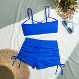 Wrinkled Knotted Shorts High Waist Bikini Female Swimsuit Women Swimwear Two-Pieces Bikini Set Bather Bathing Suit Swim V6197