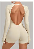 Women's Yoga Jumpsuits Sports Fitness Hip-lifting Long-sleeved Backless Running Training Workout Gym Shorts One-piece Bodysuits