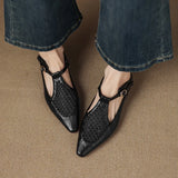 New Design Women T-Strap Sandals Square Toe Flats Buckle Breathable Mesh Casual Soft Leather Daily OL Shoes Plus Size 41 42 43