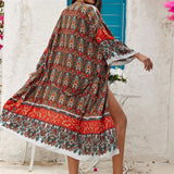 Printed Long Sleeve Crochet Knitted Cardigan Tunic Beach Cover Up Cover-ups Beach Dress Beach Wear Beachwear Female Women K7203