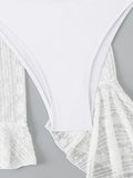 Vintage Swimwear Women Long Sleeve Ruffles Cover Up Skirt 4 Piece Bikini Set 2025 Push Up Beach Bathing Suit High Waist Swimsuit