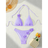 3D Flowers Halter Wrinkled Brazilian Bikini Women Swimwear Female Swimsuit Two-Pieces Bikini Set Bather Bathing Suit Swim V5559