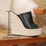 Big Size Sexy Peep Toe Black Summer Espadrilles Wedges Sandals Women Classic Super High Heels Platform Sandals Dress Shoes Mules