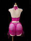 DEKA Sexy Neck Bikini Set Mesh Cover Ups  Women Pink Swimsuit Female Swimwear Shirt Dress Bathing Suit Beachwear Summer