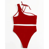 Sexy Tummy Cut out Female Swimsuit High Waist Bikini Women Swimwear Two-Pieces Bikini Set Bather Bathing Suit Swim Lady V2549