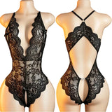 Transparent Sexy Crotchless Red Lingerie Women's Lace Hollow Bodysuit Bra Set Erotic Pajamas Deep V Open Bra Porn Underwear Set