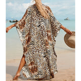 Sexy Zebra Printed V Neck Tunic Beach Cover Up Cover-ups Beach Dress Beach Wear Beachwear Beach Long Dress Female Women V4159