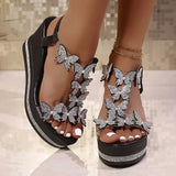 Rhinestone Butterfly Decor Chunky Platform Sandals Women Fashion Slip On Wedges Sandles Woman Lightweight Elastic Band Sandals