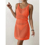 S - XL V Neck Hollow Out Crochet Knitted Tunic Beach Cover Up Cover-ups Beach Dress Mini Beach Wear Beachwear Female Women V7048