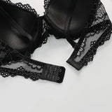 Women's Sexy Embroidered Lace Underwear Set with Steel Ring Padded Strapless Bra Set Adjustable Straps Push-Up Support B6116