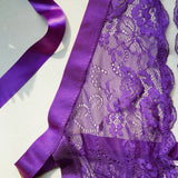 New Purple Sexy Lace Bodysuits Deep V Neck Halter Mesh Solid Color Bodysuits Charming  Pure Desire Transparent Flower Print OOB5