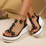 Elegant Rhinestones Flowers Sandals Women Fashion Crystal Chunky Platform Sandles Woman Slip On Wedge High Heels Sandalias Mujer
