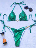 Snake Skin Rhinestone Diamond Bikini Female Swimsuit Women Swimwear Two-pieces Bikini Set High Cut Halter Bathing Suit Swim Lady