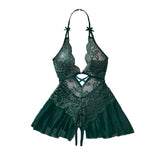 Bodycon Teddy Dress Crotchless Sheer Underwear Set Lace See Through Halter Deep V Sexy Lingerie Sultry Nightwear For Date Night