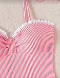 2026 Strappy Swimsuit One Piece Sexy Striped Ruffle Swimwear Women Bathers Bathing Swimming Swim Suit Padded Beachwear Summer