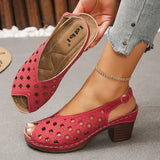 Vinatge Peep Toe Thick Heels Sandals Women Hollow Out Back Strap Rome Sandles Woman Plus Size 43 Lightweight Sandalias Mujer