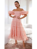 Foridol Off Shoulder Summer Spring Midi Dresses Women Casual Puff Sleeve A-line Beach Vestidos Yellow Beach Party New in Dress