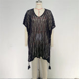Sexy Short Sleeve Hollow Out Crochet Knitted Tunic Beach Cover Up Cover-ups Beach Dress Beach Wear Beachwear Female Women K6686