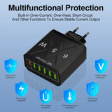 6 Ports USB Charger Fast Charging QC3.0 Travel Charger For iPhone17 16 Samsung Xiaomi Vivo Mobile Phone Adapter EU US UK Plug