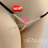 DEKA Elastic Crotchless High quality Real Pearl Thongs Women Low-Rise Hollow Sexy G-string Female Erotic Panties Underwear