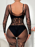 Women's One-Piece Trousers Tights Long Sleeve Half See-through Off-Shoulder Party Outfit Crotchless Bold Underwear Sexy Body Set