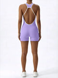 Sleeveless Contrast Trim Backless Yoga Romper Seamless Body Shaping Sport Jumpsuit for Running Training