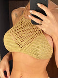 6 Colors Crochet Knitted Halter Bikini Top Female Swimsuit Women Swimwear Bather Bathing Suit Swim Hollow Out Beach Top V4192