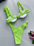 Sexy 3D Flowers Underwired Brazilian Bikini Women Swimwear Female Swimsuit Two-pieces Bikini Set Triangle Bathing Suit Swim Lady
