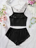 Women's Pajama Set Solid Color Camisole Crop Top and Ruffle Shorts, Sleeveless Soft Sleepwear, Summer Loungewear Outfit
