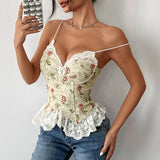 Prairie Chic Style Women's Tank Top French Style Crop Tops Lace Strapless Camisole Lace up Fishbone Corset Lady Summer Outfit