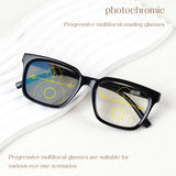 Progressive Multifocal Reading Glasses, Photochromic, Clear Vision, Square Frame, Lightweight Wear, Stylish Appearance, for Men and Women.