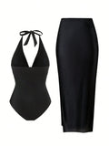 Vintage Black White Long Skirt Swimwear Sets Women Deep V Neck Starfish Hollow Out Bathing Suit Holiday One Piece Swimsuit 2026